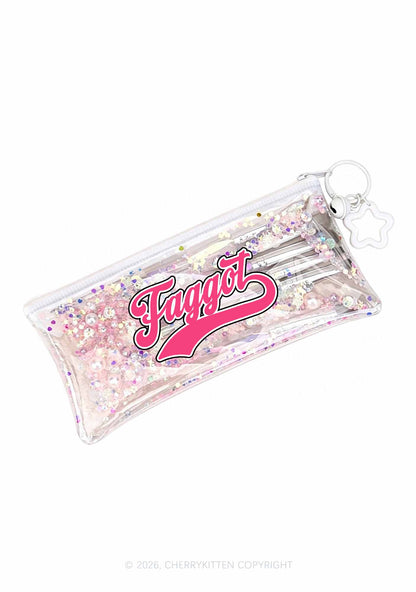 Pink Faggot Pride Y2K Quicksand Transparent Pencil Pouch Cherrykitten