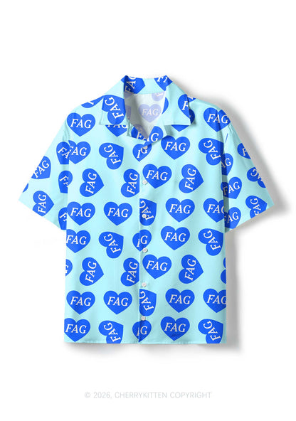 Blue Heart Fag Y2K Print Hawaiian Shirt Cherrykitten
