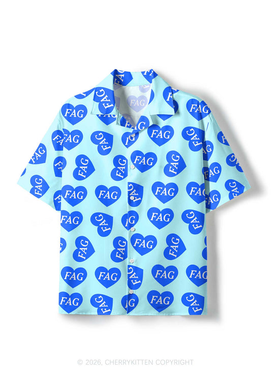 Blue Heart Fag Y2K Print Hawaiian Shirt Cherrykitten
