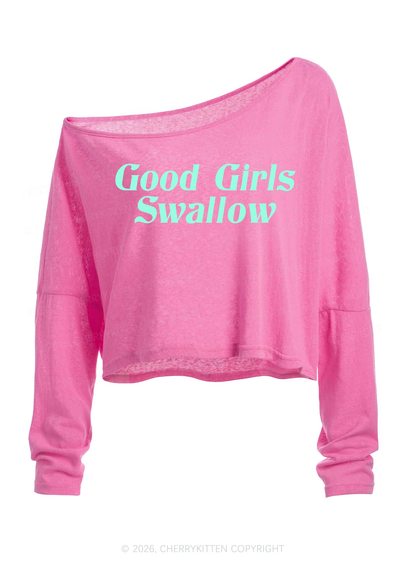 Good Girls Swallow Y2K Off Shoulder Long Sleeve Crop Top Cherrykitten