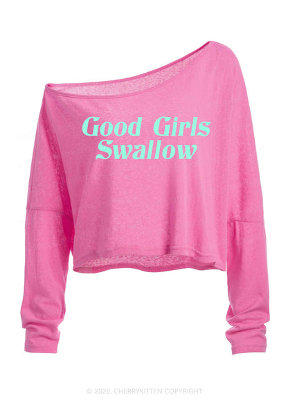 Good Girls Swallow Y2K Off Shoulder Long Sleeve Crop Top Cherrykitten