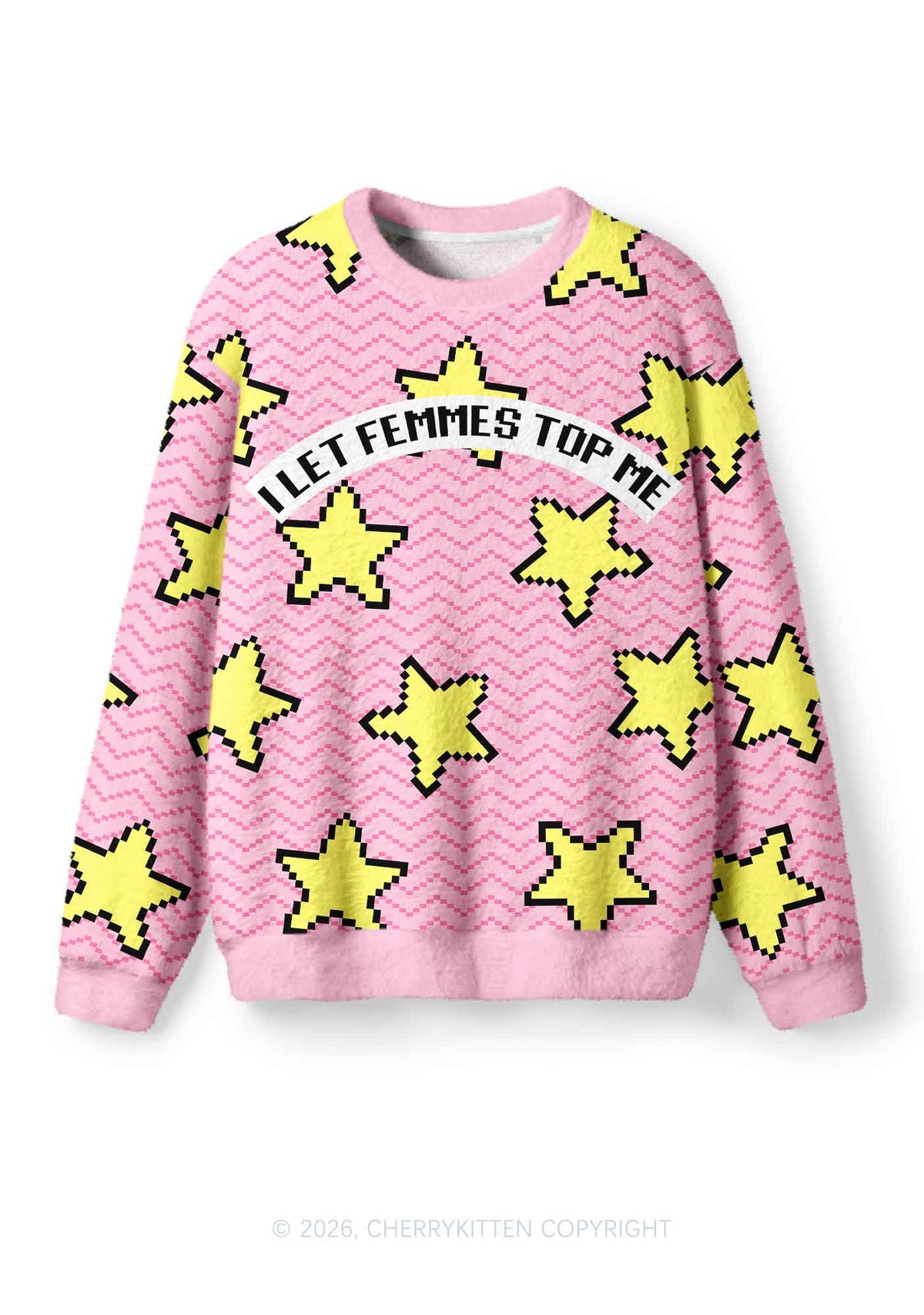 I Let Femmes Top Me Pride Y2K Christmas Knit Sweatshirt Cherrykitten