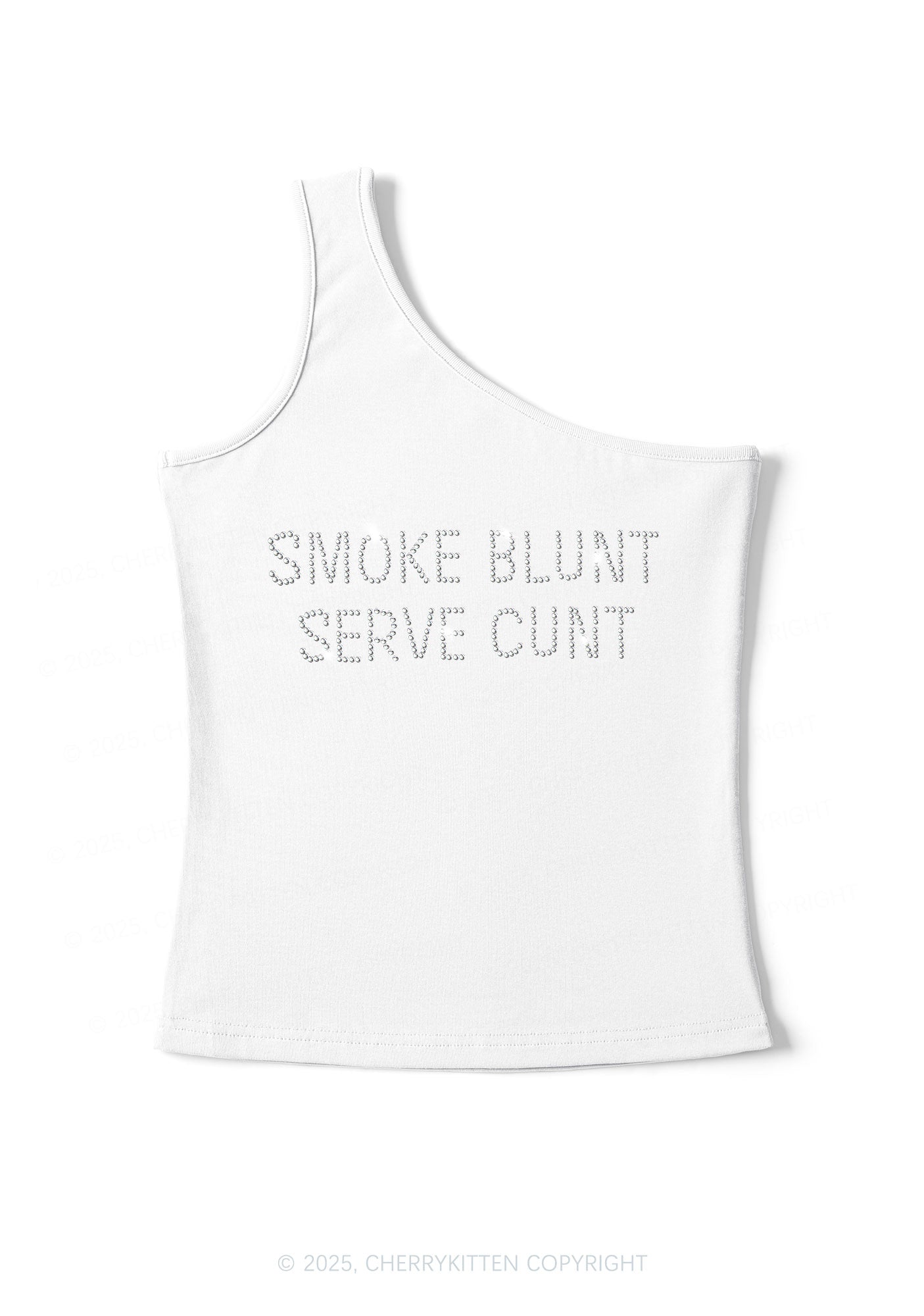 Rhinestone Smoke Blunt Y2K One Shoulder Tank Top Cherrykitten