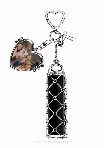 Girl Puzzled 1pc Y2K Metal Mesh Lipstick Holder Keychain With Mirror Cherrykitten