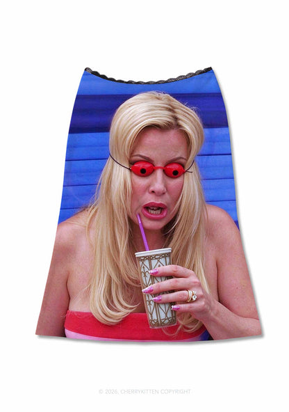 Red Eyeball Blonde Y2K Print Midi Skirt Cherrykitten