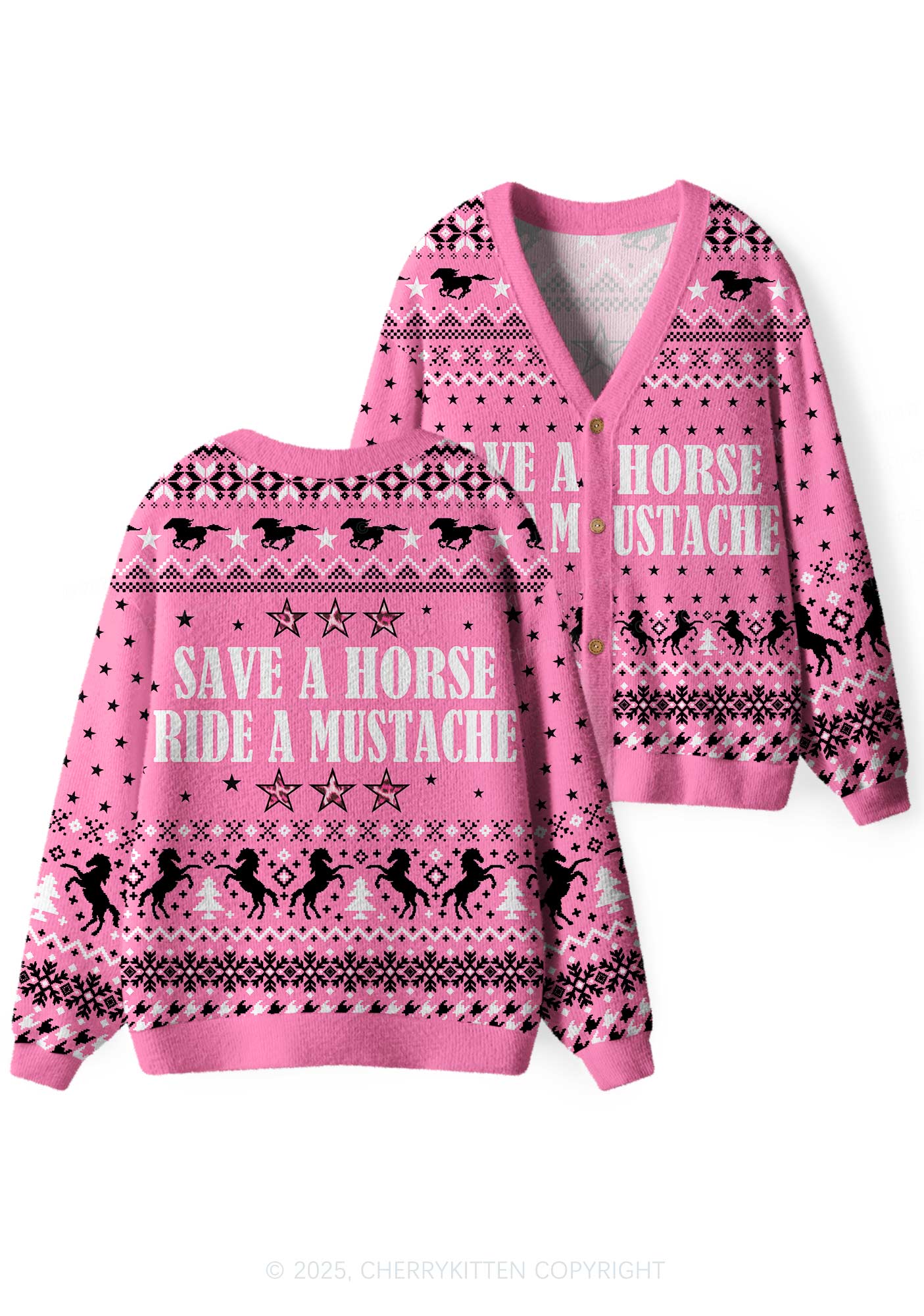 Ride A Mustache Y2K Christmas Cardigan Knit Sweatshirt Cherrykitten