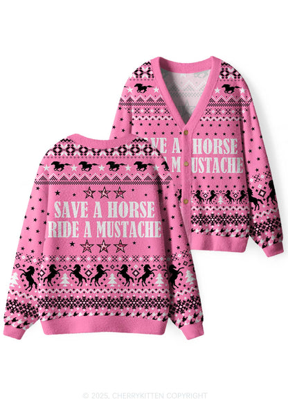 Ride A Mustache Y2K Christmas Cardigan Knit Sweatshirt Cherrykitten