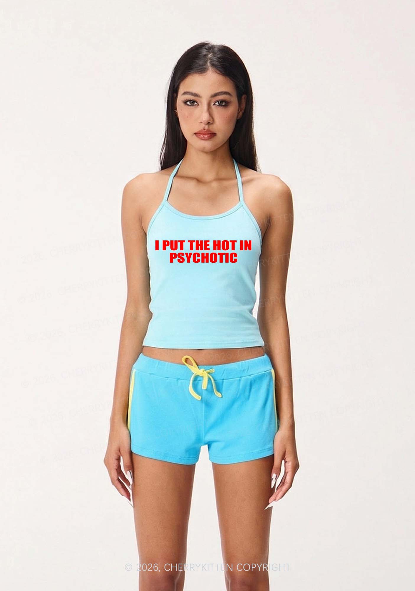 I Put The Hot In Psychotic Y2K Halter Neck Cami Cherrykitten