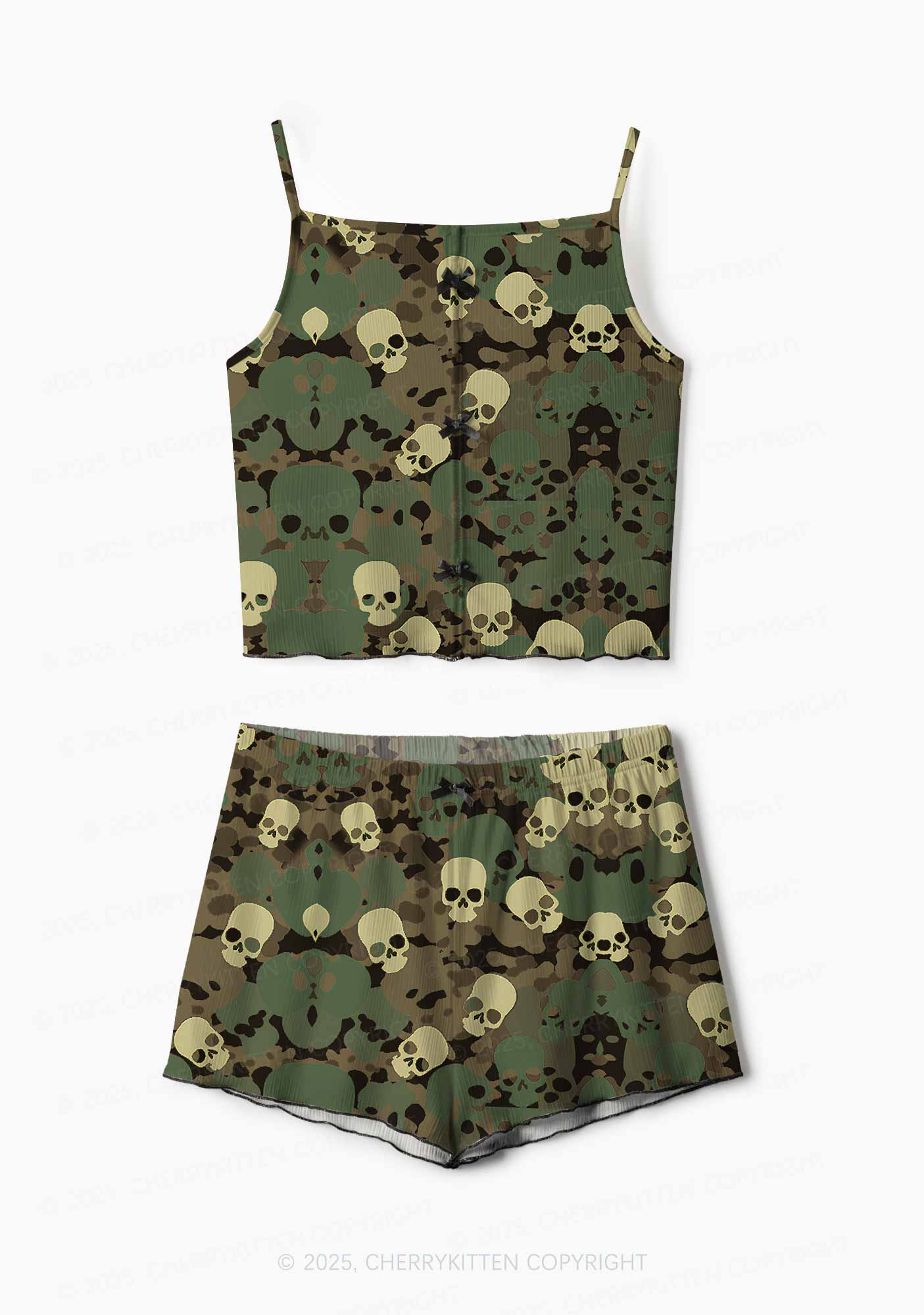 Halloween Camouflage Skull Y2K Print Cami Shorts Pajama Set Cherrykitten