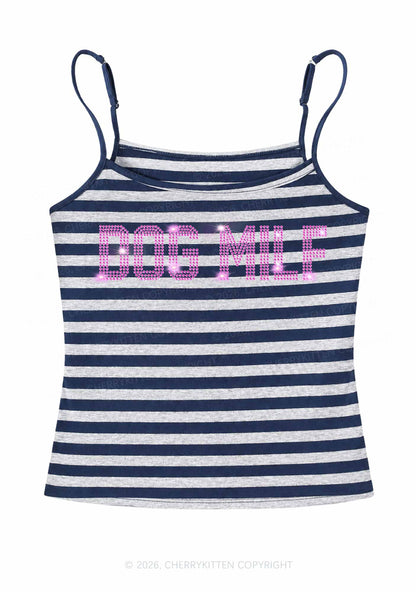 Rhinestone Dog Mxxf Y2K Navy Grey Striped Spaghetti Strap Cami Cherrykitten