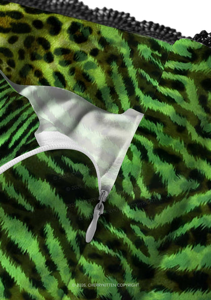 Green Zebra Leopard Pattern St Patricks Y2K Print Midi Skirt Cherrykitten