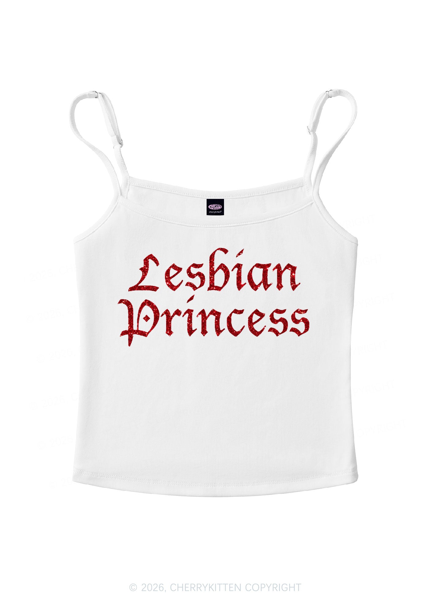 Glitter Lesbian Princess Pride Y2K Spaghetti Strap Cami Cherrykitten