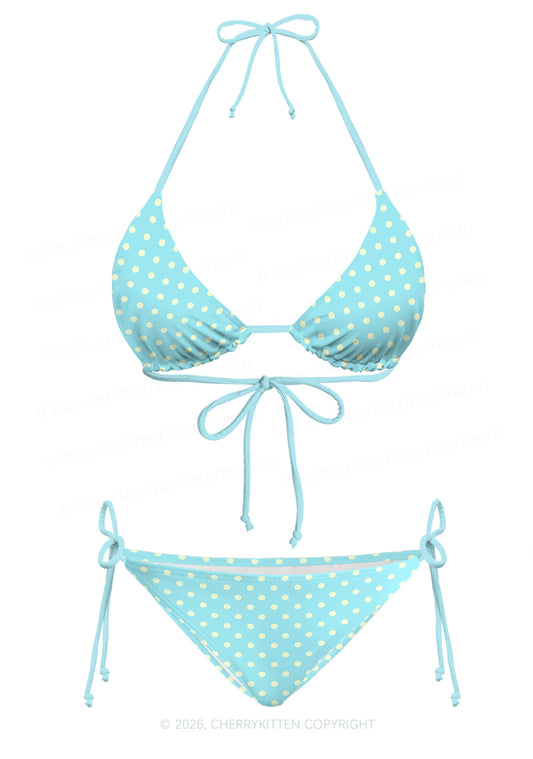 Yellow Dots On Blue Y2K Print Bikini Set Cherrykitten