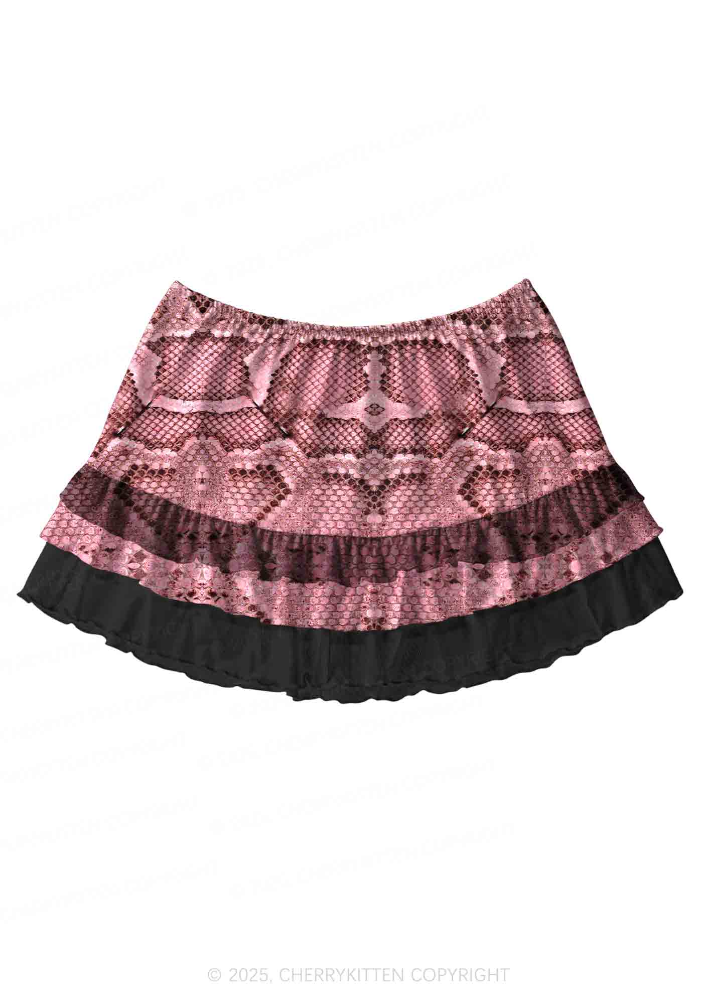 Pink Snake Texture Y2K Print Mini Layered Skirt Cherrykitten