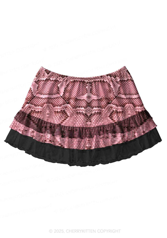 Pink Snake Texture Y2K Print Mini Layered Skirt Cherrykitten