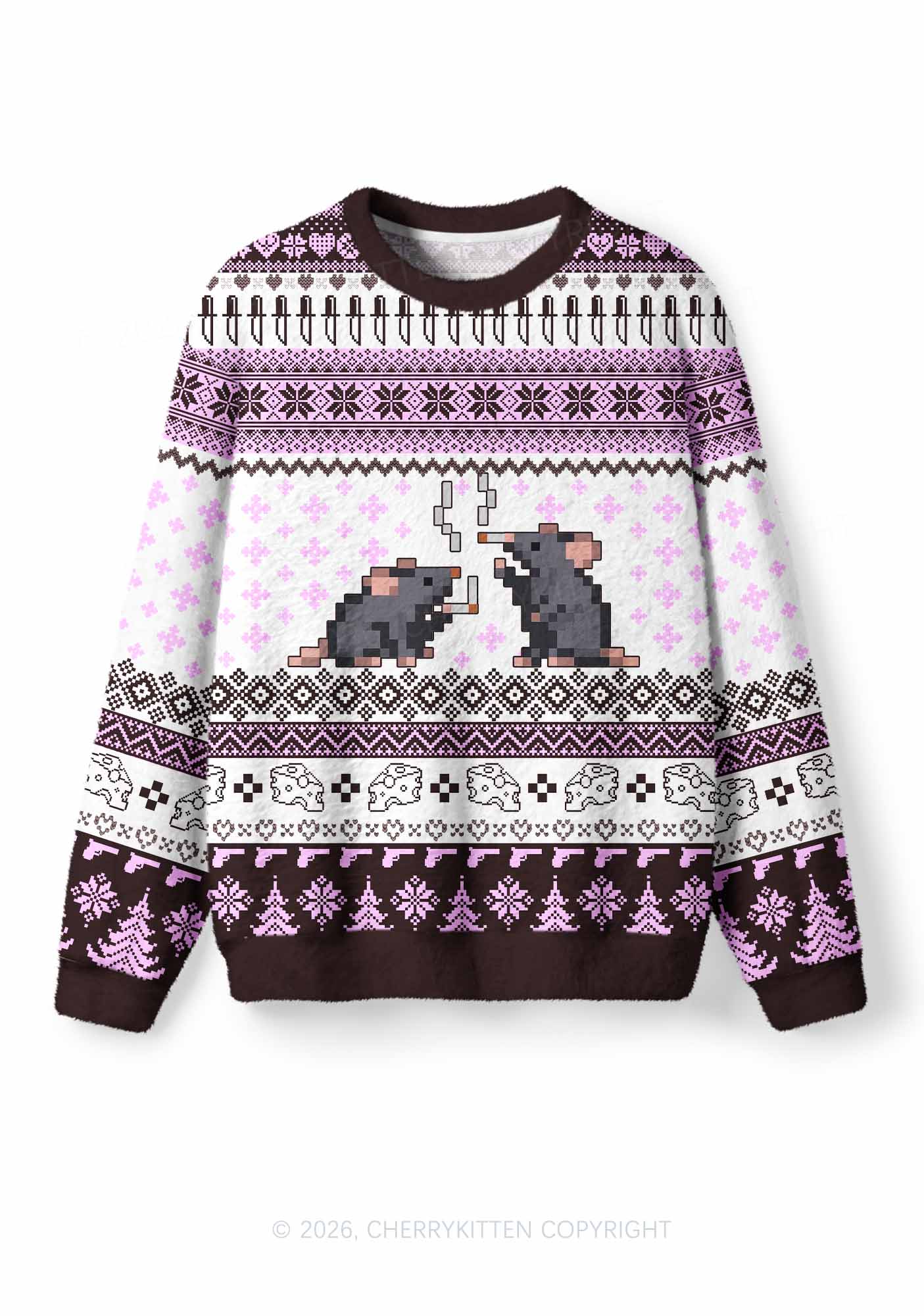 Smoking Rats Y2K Christmas Knit Sweatshirt Cherrykitten
