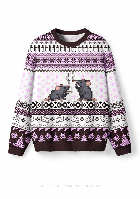 Smoking Rats Y2K Christmas Knit Sweatshirt Cherrykitten