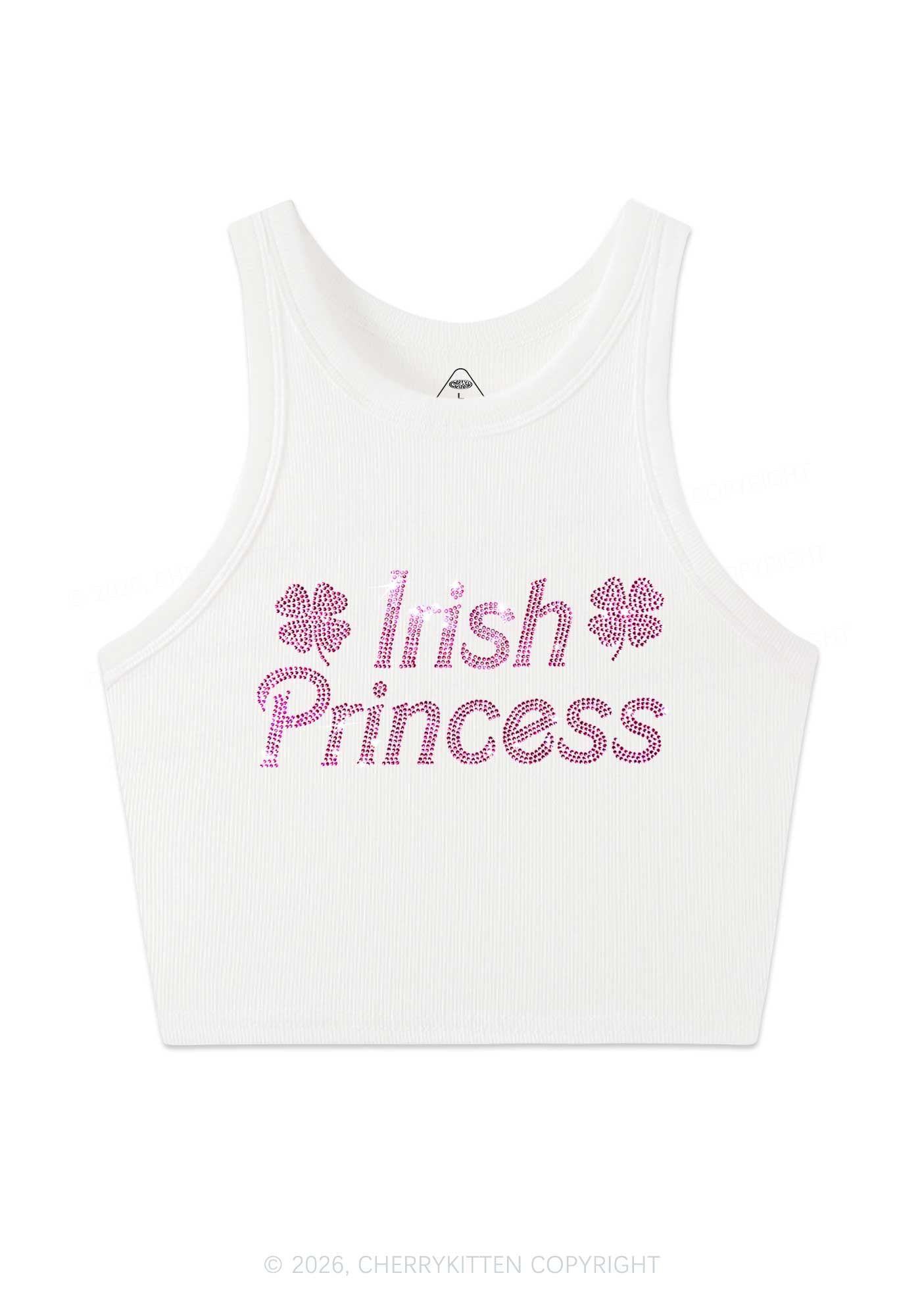 Rhinestone Irish Princess St Patricks Y2K Crop Tank Top Cherrykitten
