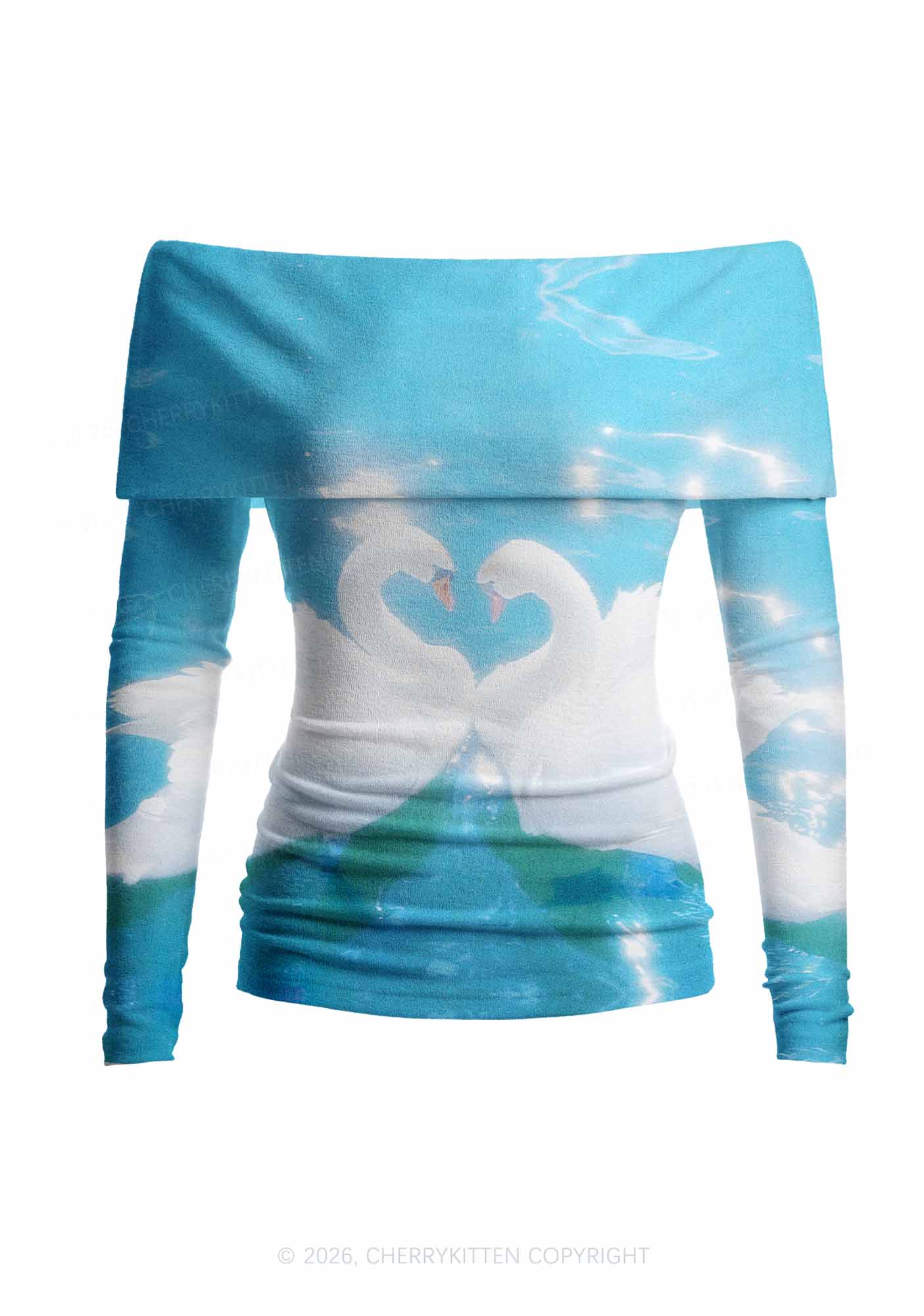 Swan Lovers Y2K Off Shoulder Fold Over Knit Top Cherrykitten
