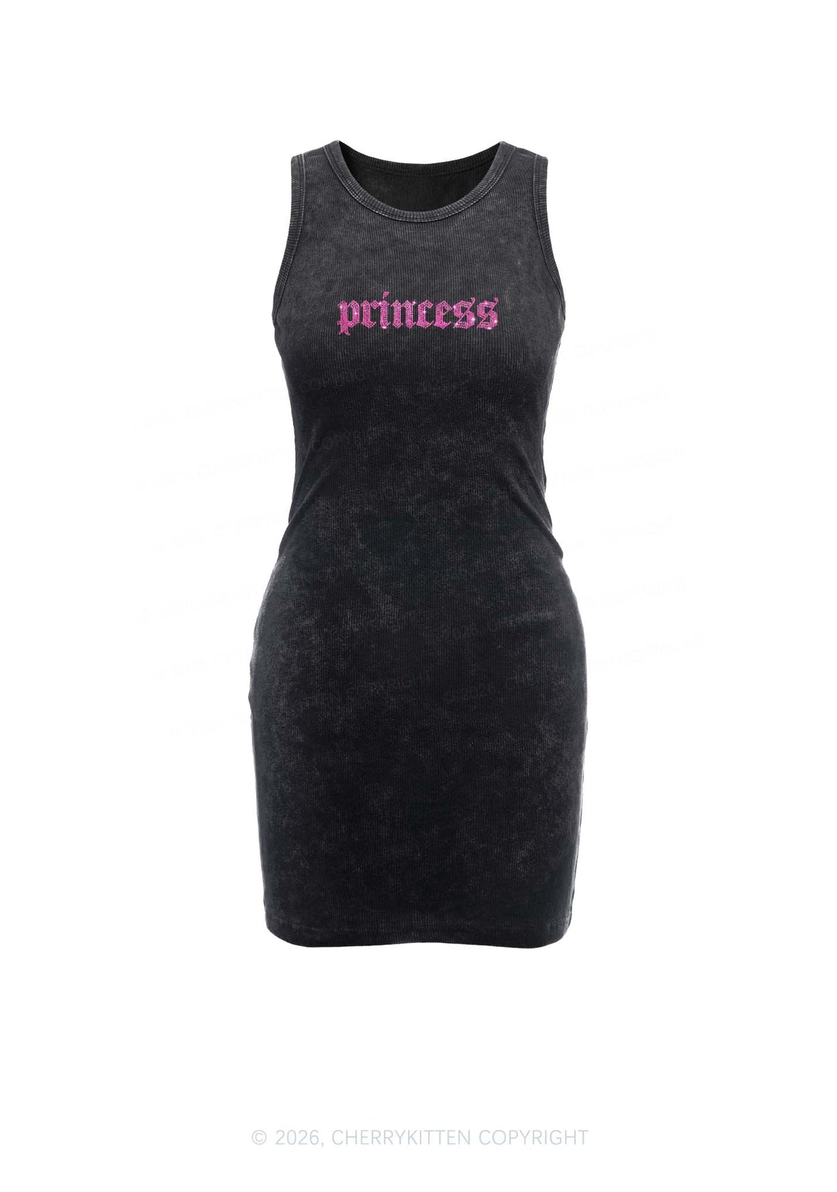 Rhinestone Princess Y2K Washed Tank Dress Cherrykitten
