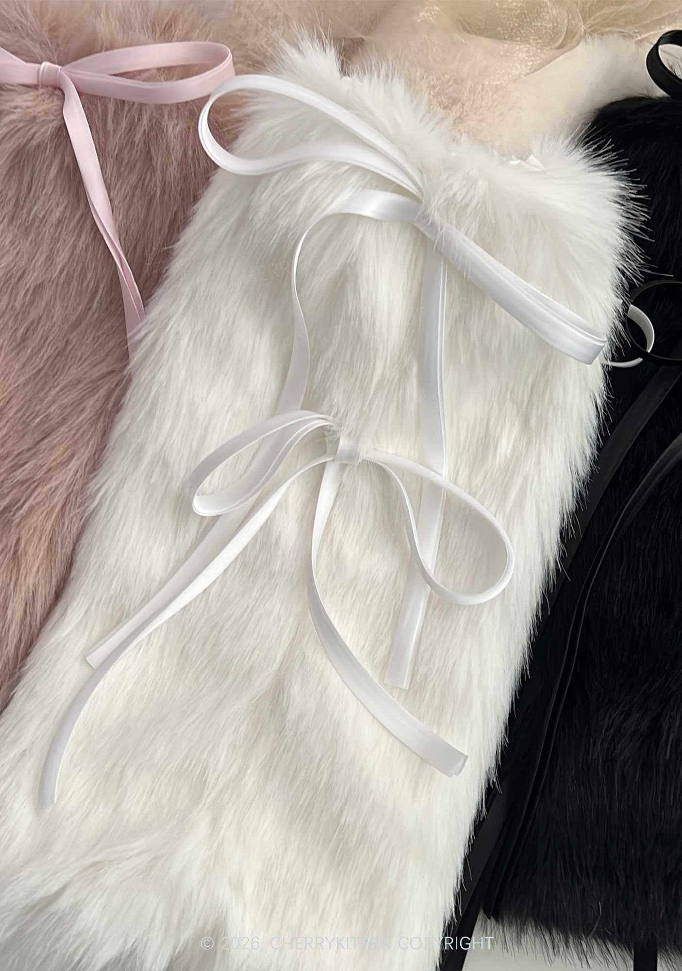Fuzzy Bow Faux Fur Y2K Leg Warmers Cherrykitten