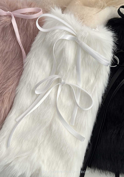 Fuzzy Bow Faux Fur Y2K Leg Warmers Cherrykitten
