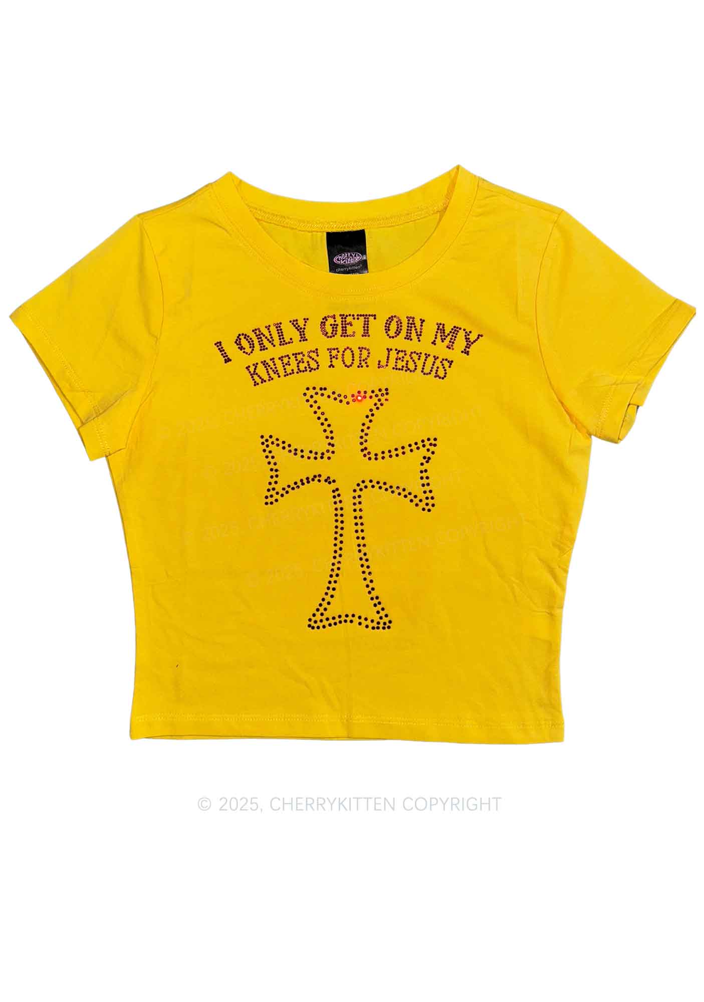 Rhinestone Get On Knees For Jesus Y2K Baby Tee Cherrykitten