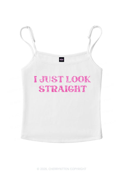 Glitter I Just Look Straight Pride Y2K Spaghetti Strap Cami Cherrykitten