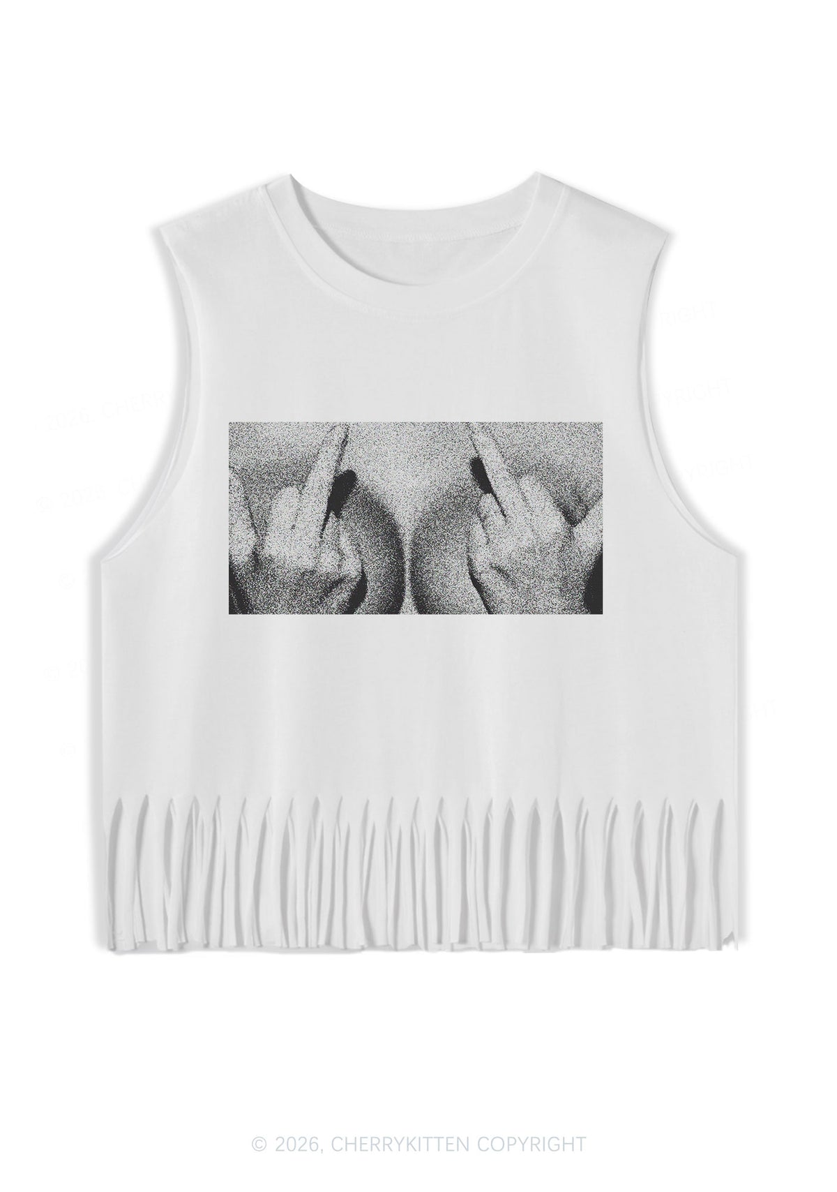 Middle Finger Bxxbs Y2K Fringe Tank Top Cherrykitten