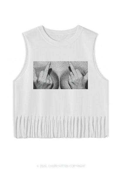 Middle Finger Bxxbs Y2K Fringe Tank Top Cherrykitten