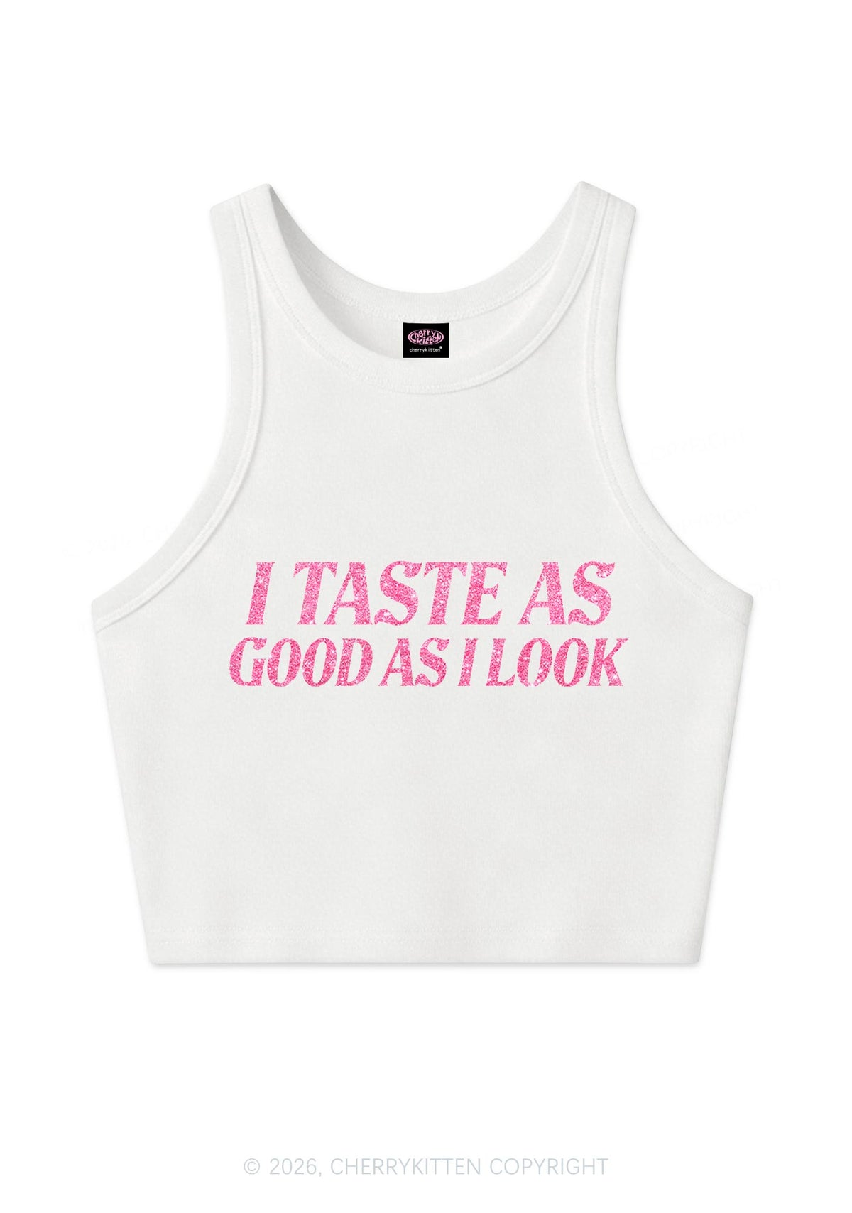 Glitter I Taste Good Y2K Crop Tank Top Cherrykitten