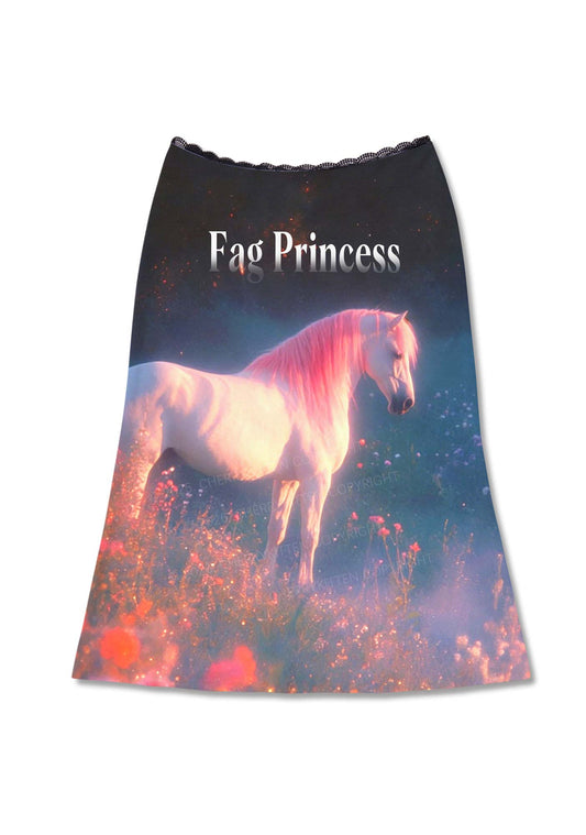 Fag Princess Horse Pride Y2K Print Midi Skirt Cherrykitten