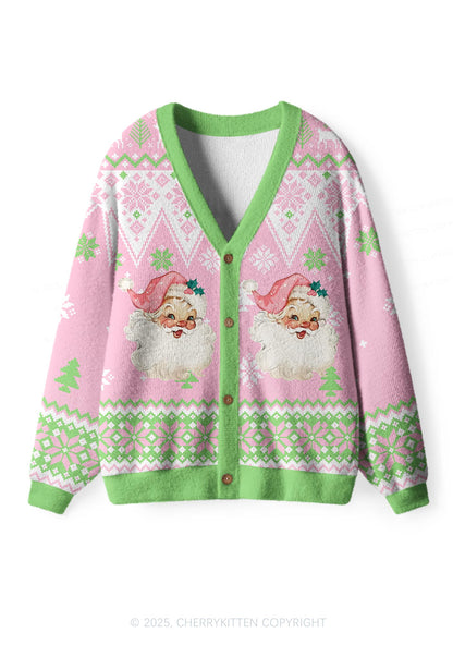 Pink Santa Y2K Christmas Cardigan Knit Sweatshirt Cherrykitten