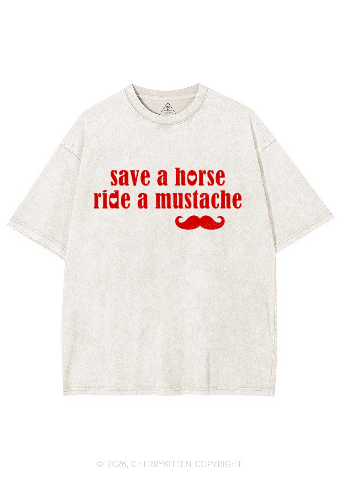 Ride A Mustache Valentine's Day Y2K Shirts Washed Tee Cherrykitten