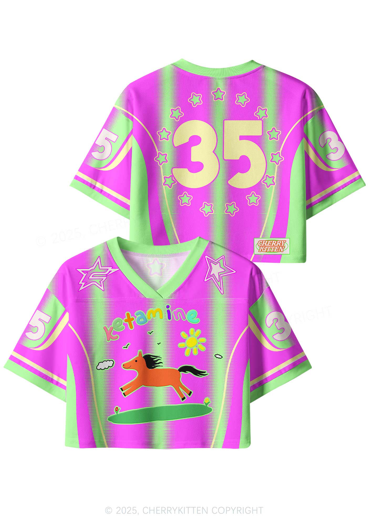 Custom Bright Pink Pony Y2K Crop Sport Jersey Shirts Cherrykitten