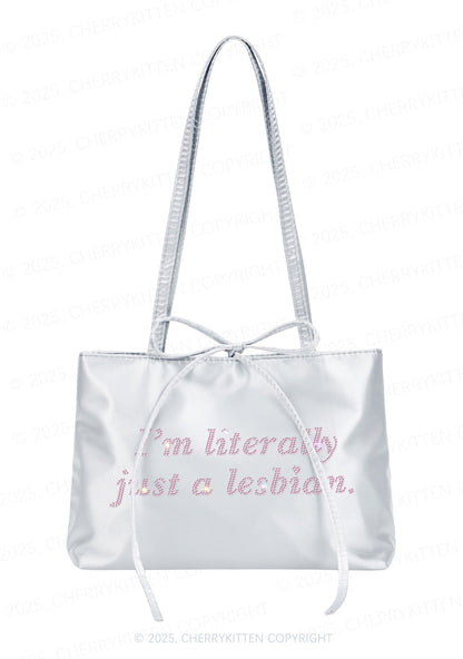 Rhinestone Literally Just A Lesbian Pride Y2K Satin Bags Cherrykitten