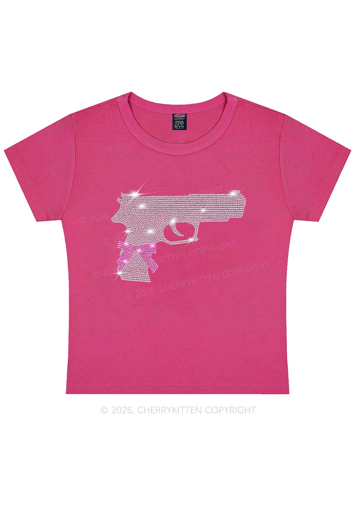 Rhinestone Pink Bow Weapon Y2K Baby Tee Cherrykitten