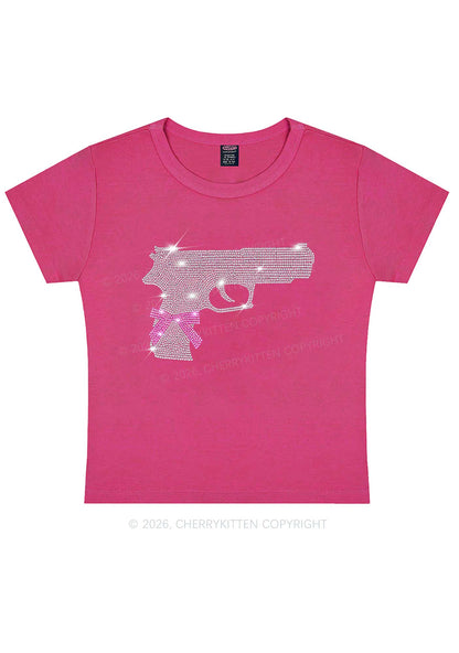 Rhinestone Pink Bow Weapon Y2K Baby Tee Cherrykitten