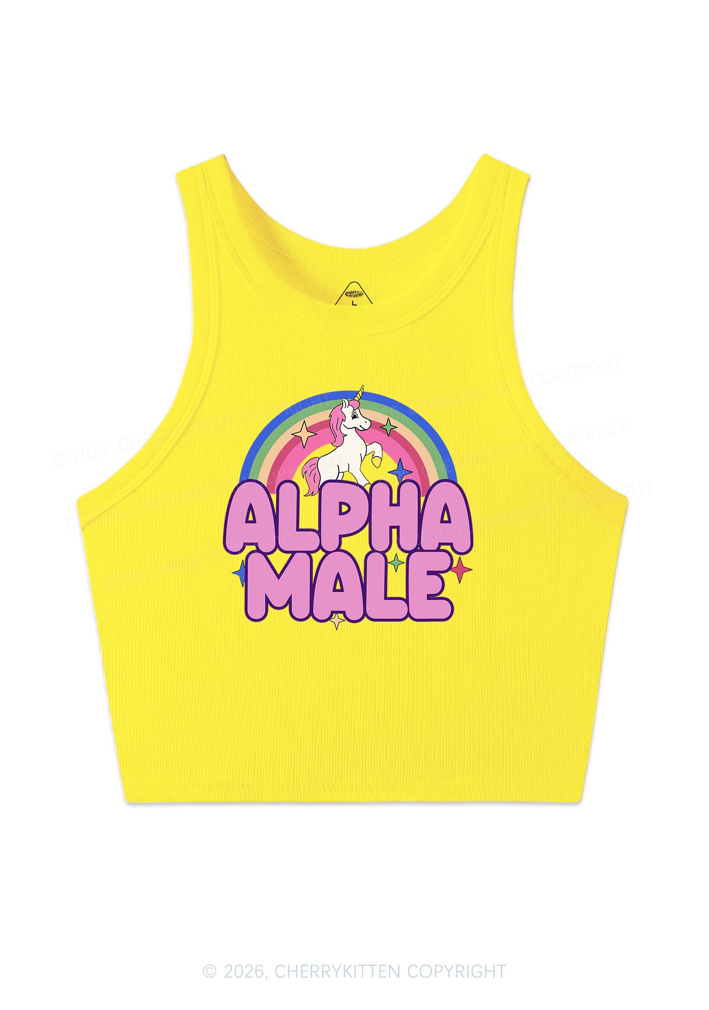 Rainbow Unicorn Alpha Male Y2K Crop Tank Top Cherrykitten