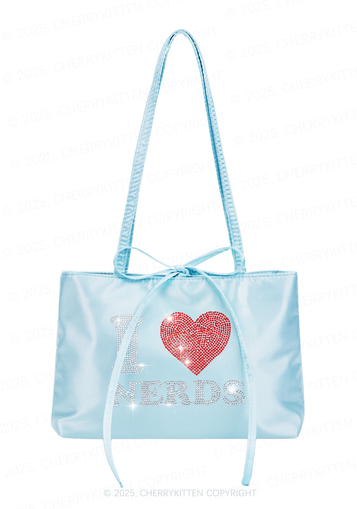Rhinestone I Love Nerds Y2K Satin Bags Cherrykitten