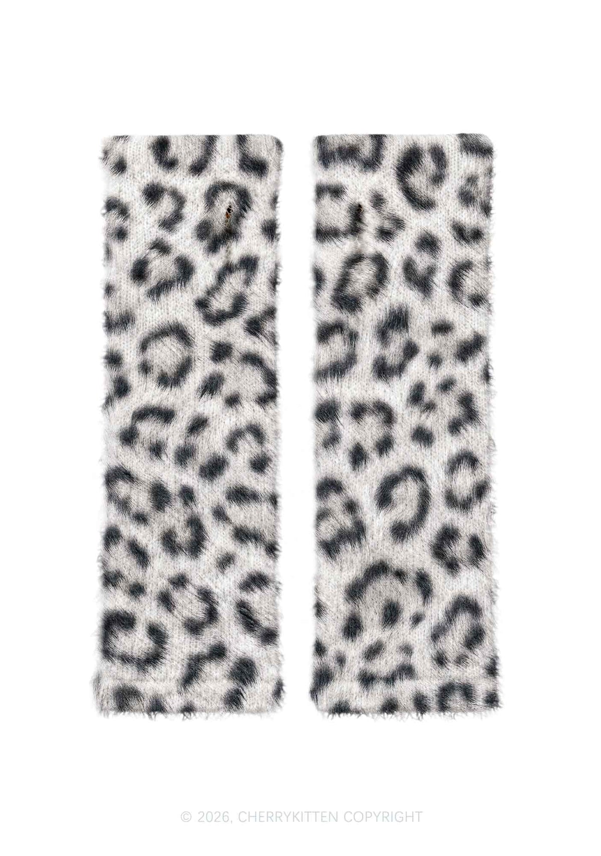 White Leopard Y2K Print Fuzzy Arm Warmers Cherrykitten
