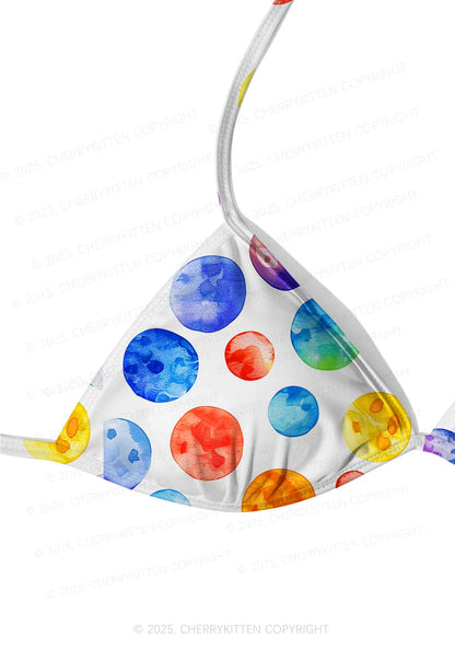 Rainbow Watercolor Dots Y2K Print Bikini Set Cherrykitten