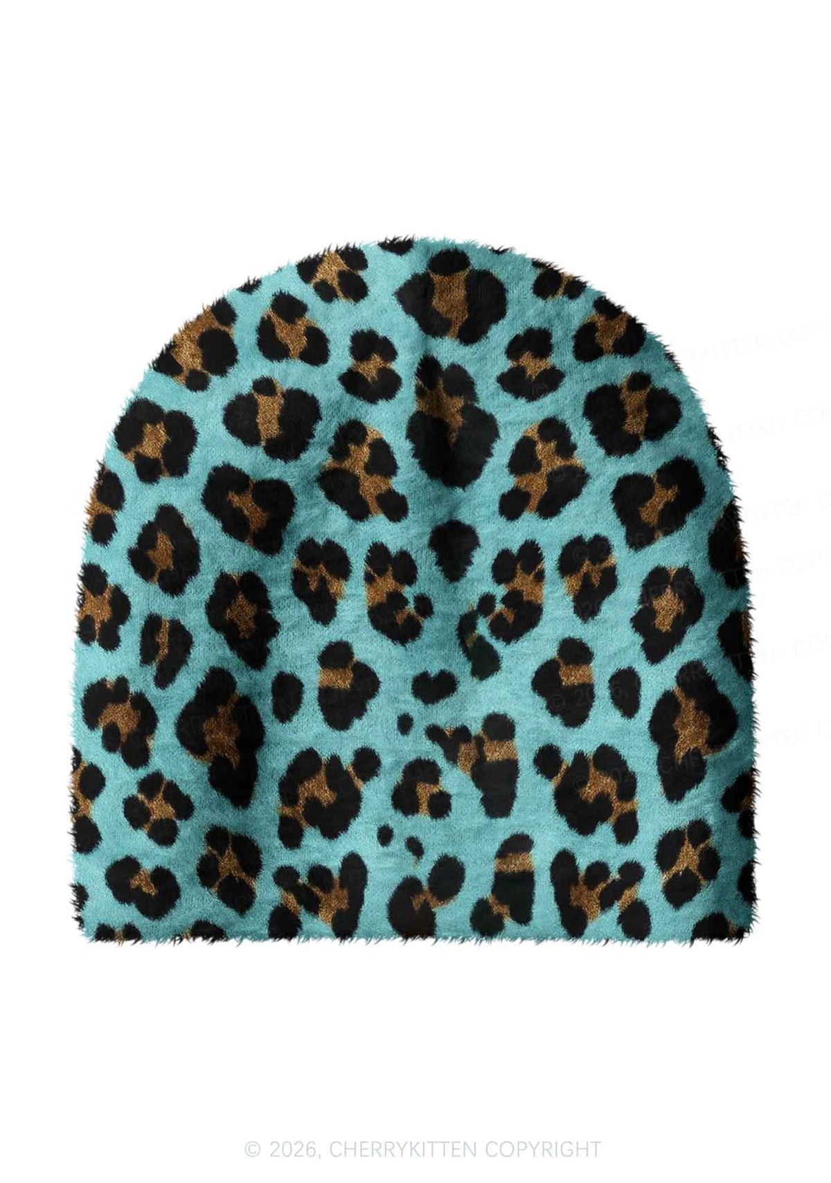 Mint Green Leopard Y2K Print Knit Beanie Cherrykitten