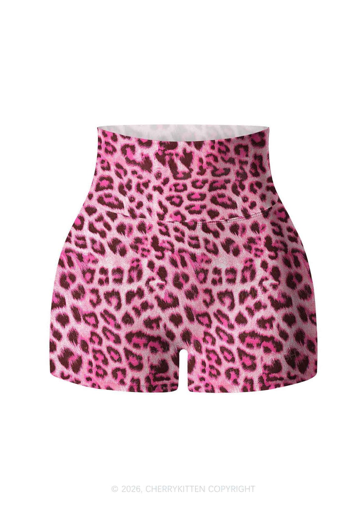 Pink Leopard Y2K Print Yoga Shorts Cherrykitten