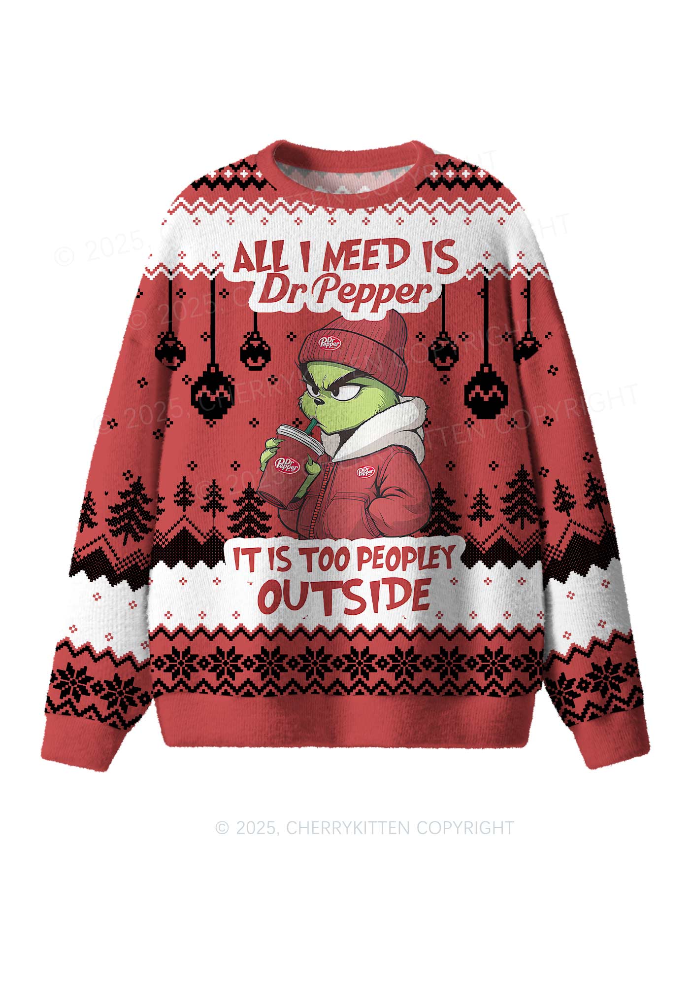 All Need Dr Pepper Y2K Christmas Knit Sweatshirt Cherrykitten