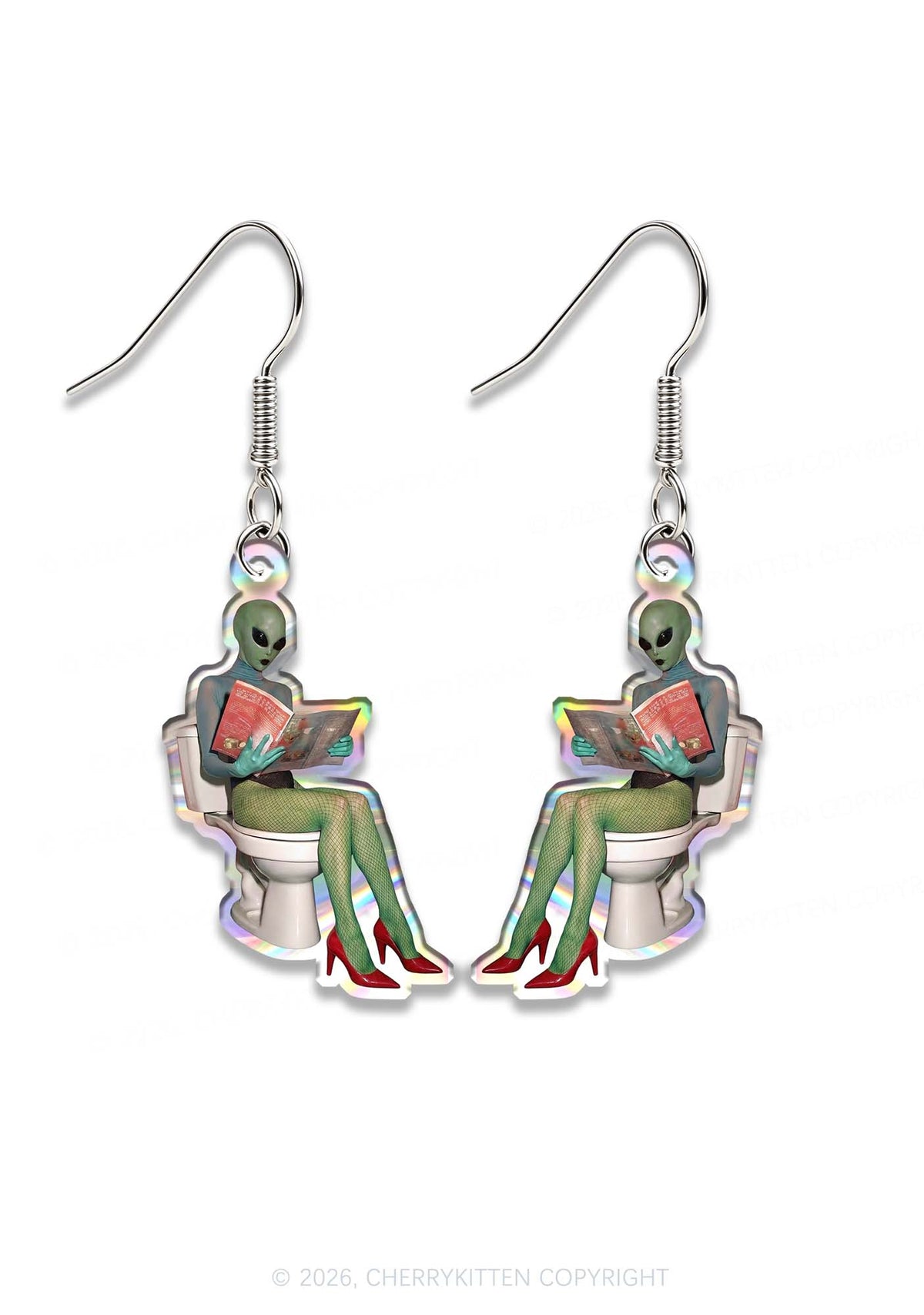 Halloween Alien On Toilet Y2K Acrylic Earrings Cherrykitten