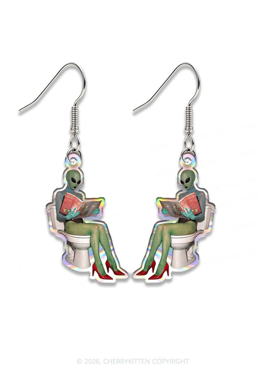 Halloween Alien On Toilet Y2K Acrylic Earrings Cherrykitten