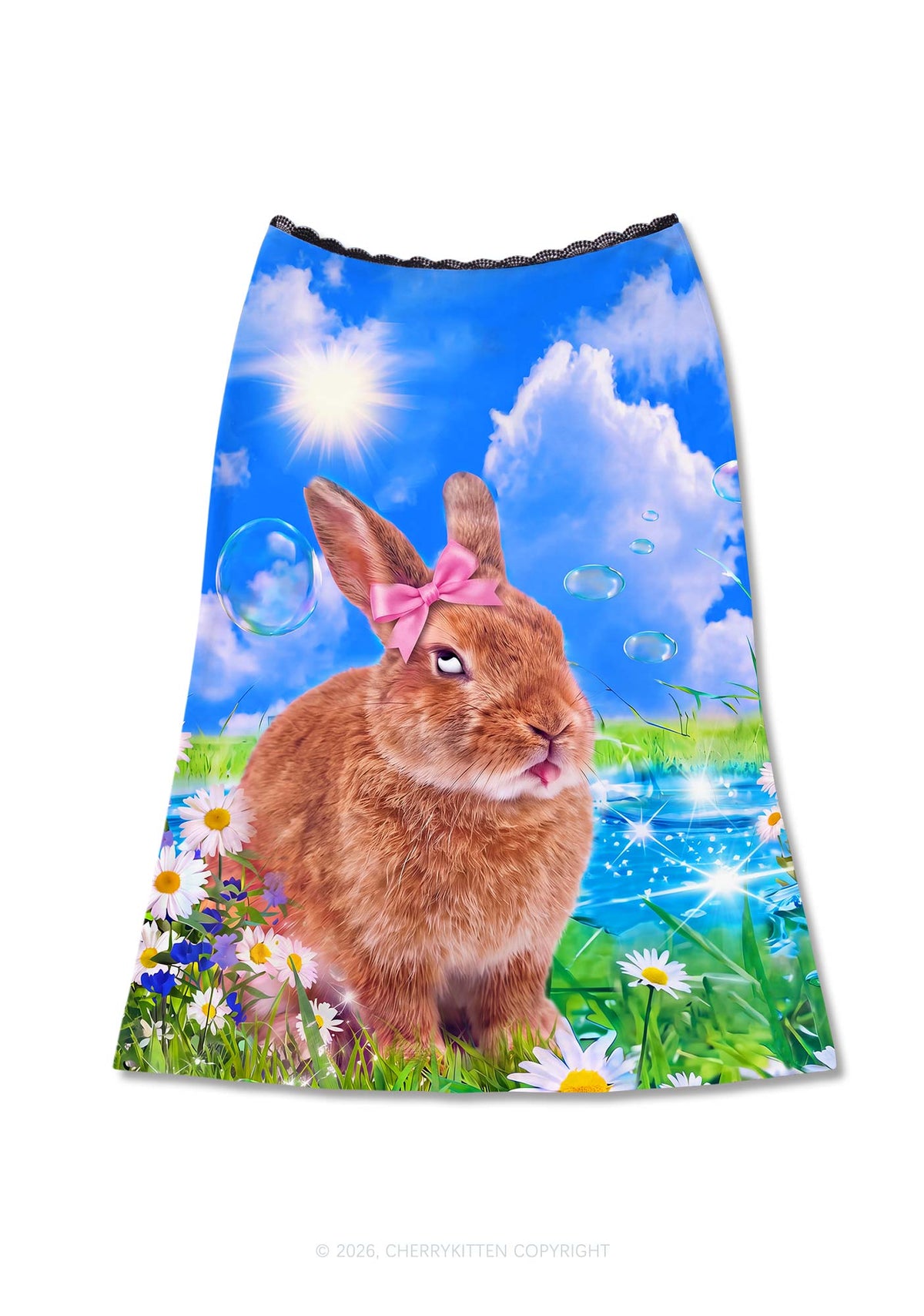 Rolling Eyes Bunny Y2K Print Midi Skirt Cherrykitten