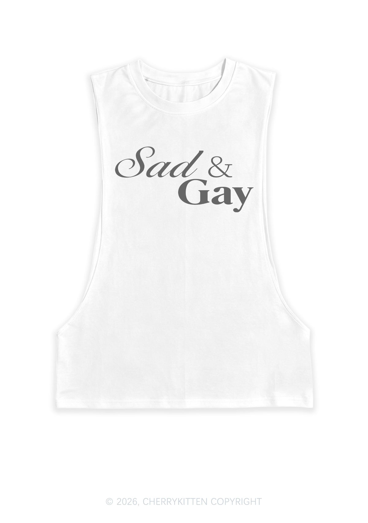 Sad Gay Pride Y2K Men Muscle Side Cutoff Tank Top Cherrykitten