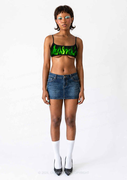 Neon Green Flame Y2K Print Super Crop Cami Cherrykitten